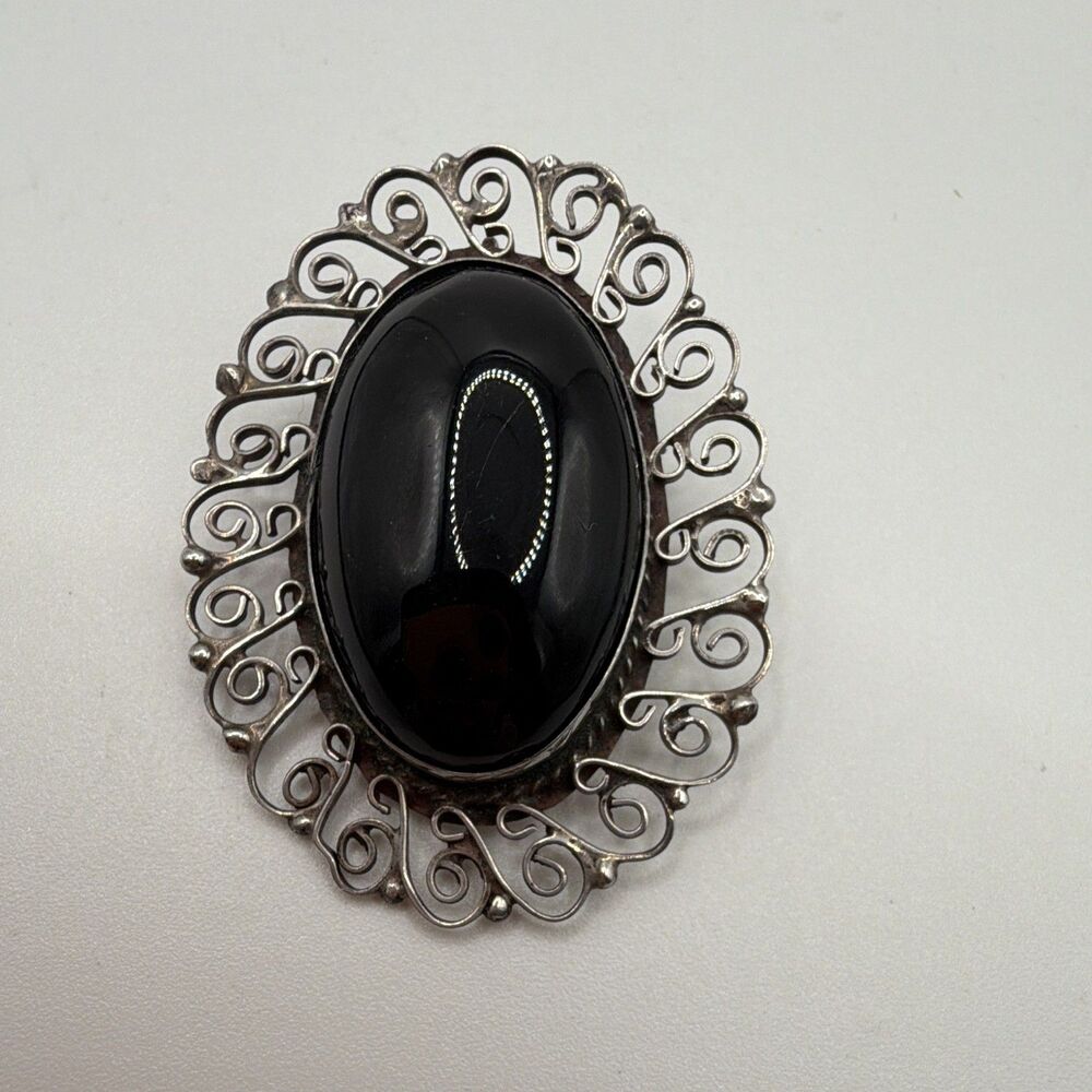 Vtg. 925 Sterling, Obsidian, Pendant / Brooch